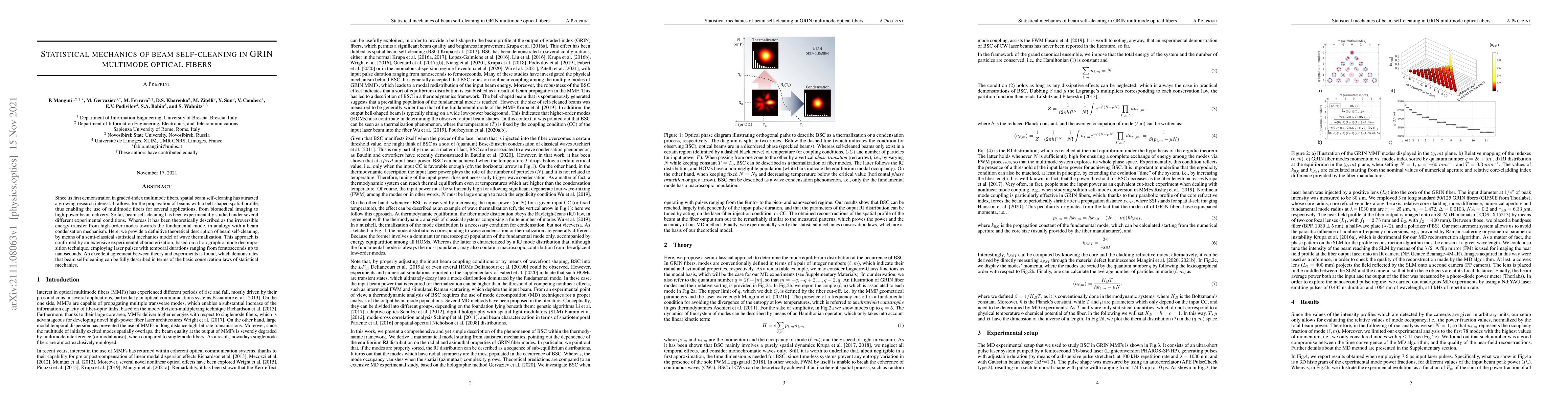 Thumbnail for Statistical mechanics of beam self-cleaning in GRIN multimode optical
  fibers