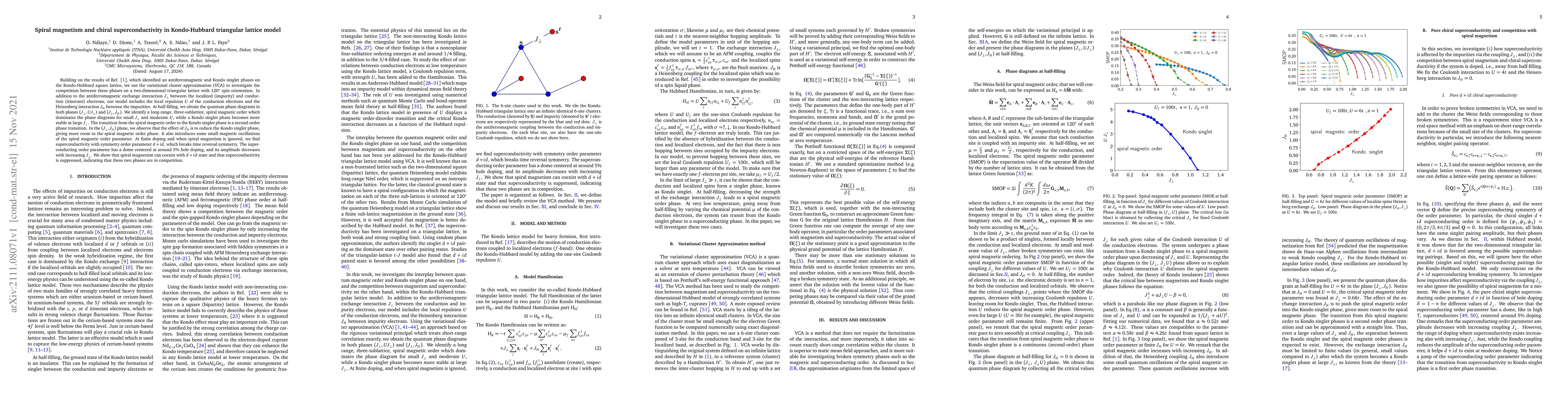 Thumbnail for Spiral magnetism and chiral superconductivity in Kondo-Hubbard
  triangular lattice model