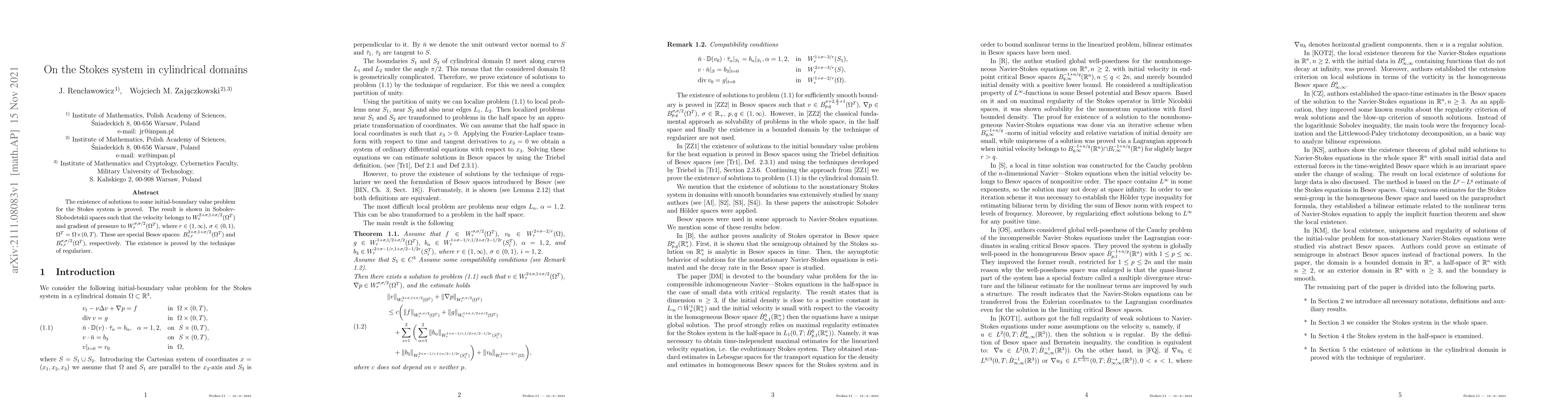Thumbnail for On the Stokes system in cylindrical domains