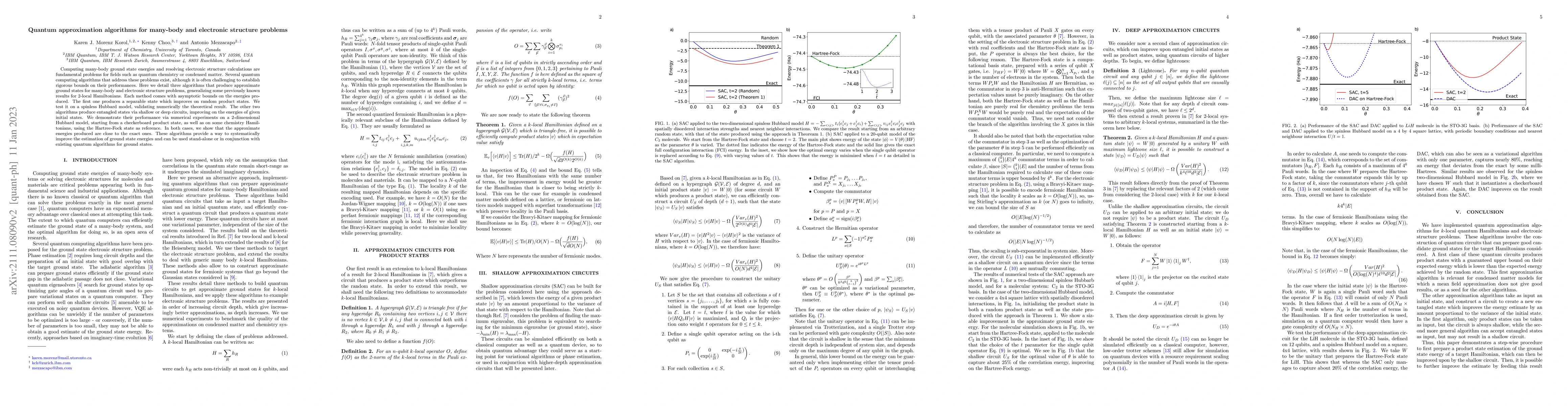 Thumbnail for Quantum approximation algorithms for many-body and electronic structure
  problems