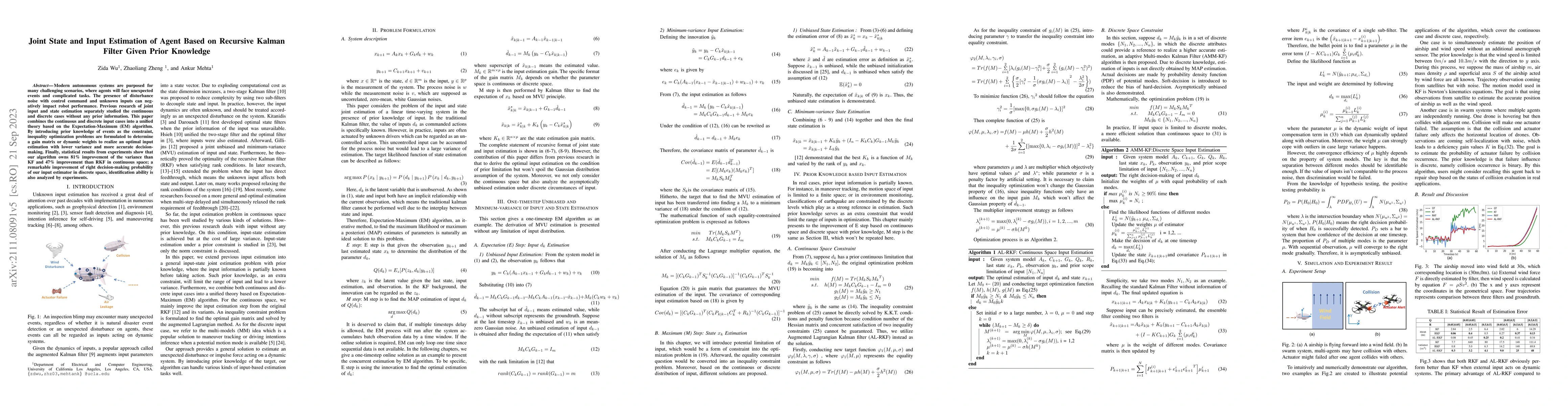 Thumbnail for Joint State and Input Estimation of Agent Based on Recursive Kalman
  Filter Given Prior Knowledge