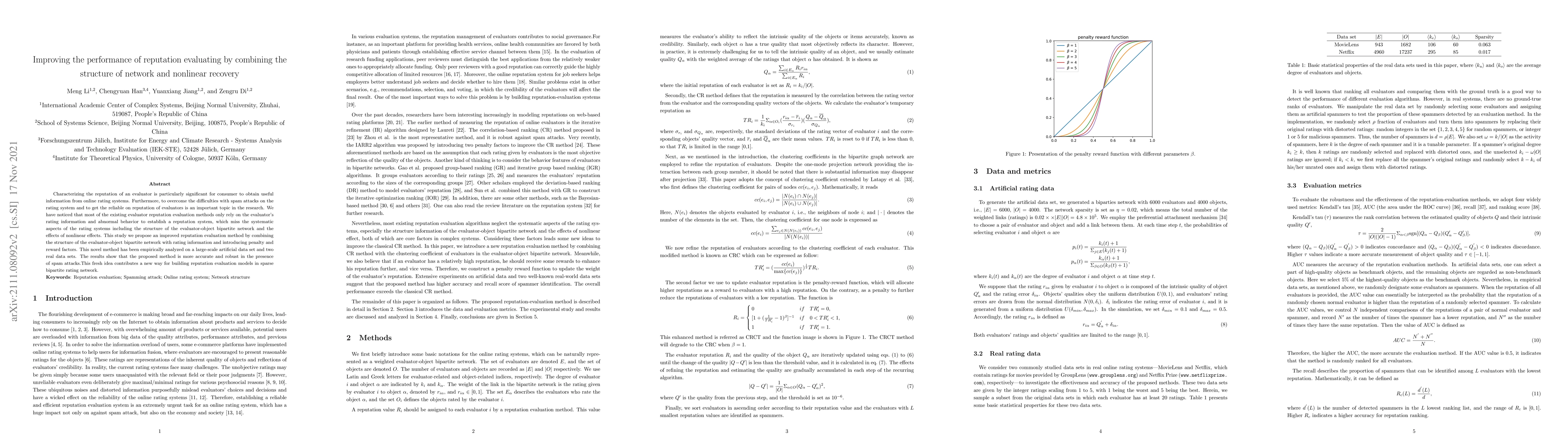 Thumbnail for Improving the performance of reputation evaluating by combining the
  structure of network and nonlinear recovery