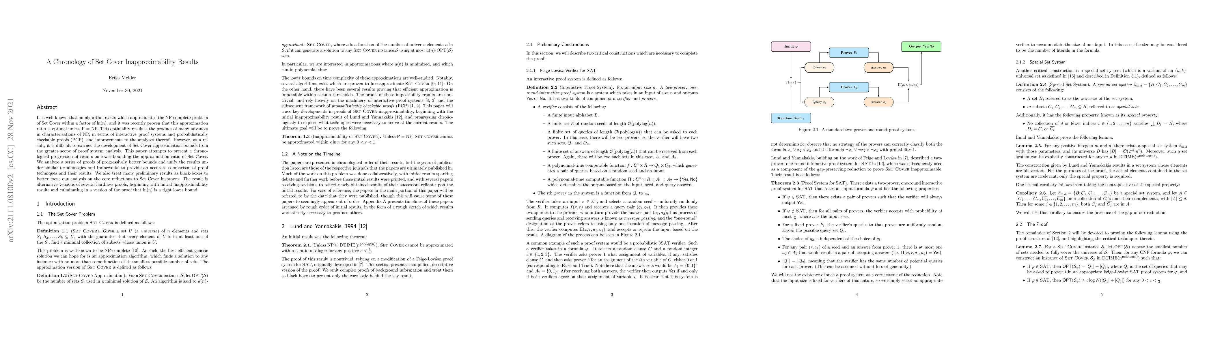 Thumbnail for A Chronology of Set Cover Inapproximability Results