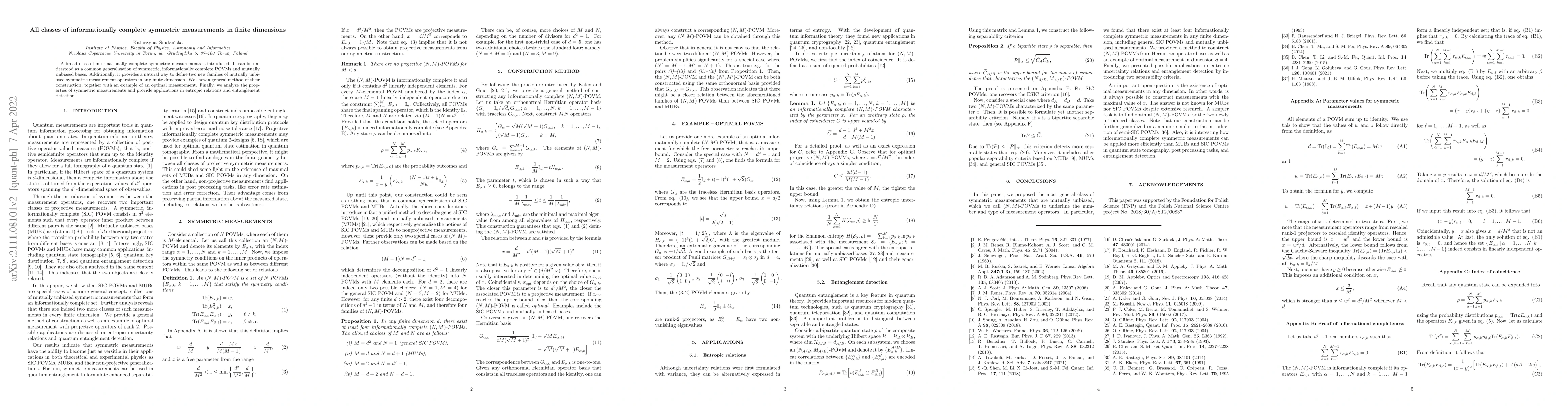 Thumbnail for All classes of informationally complete symmetric measurements in finite
  dimensions