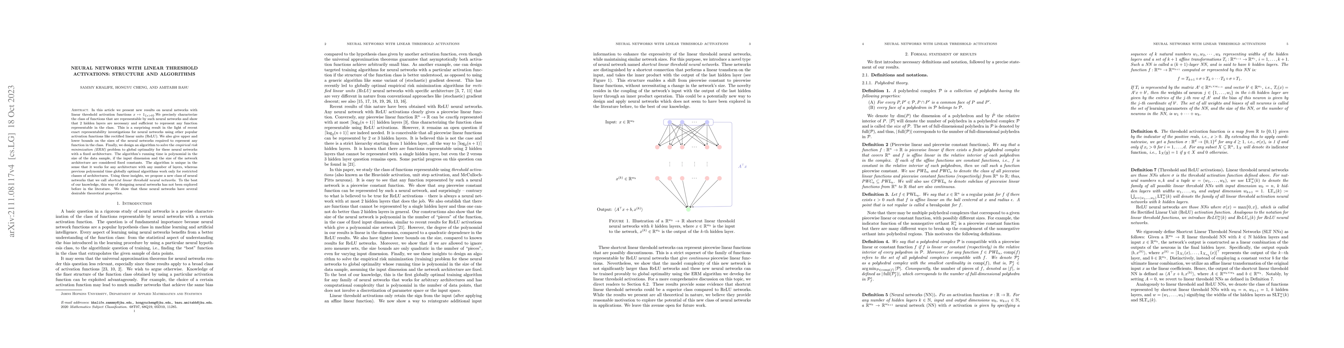Thumbnail for Neural networks with linear threshold activations: structure and
  algorithms