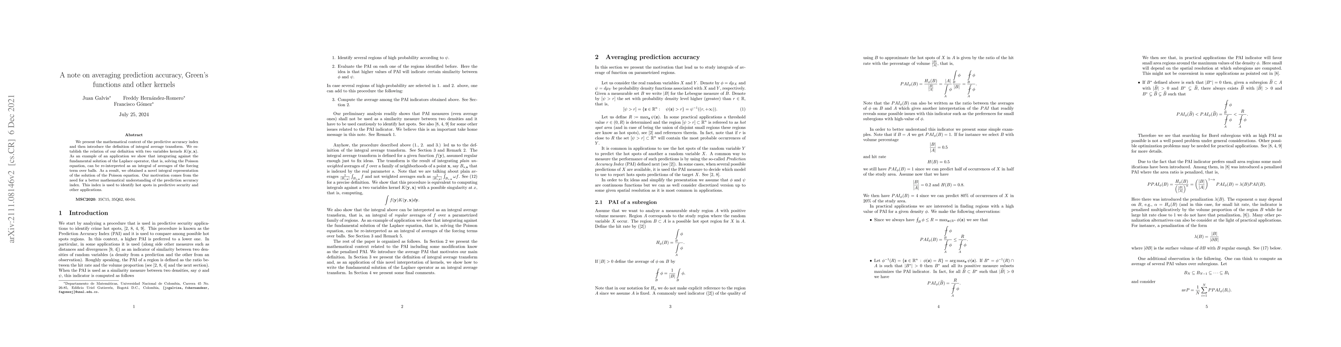 Thumbnail for A note on averaging prediction accuracy, Green's functions and other
  kernels