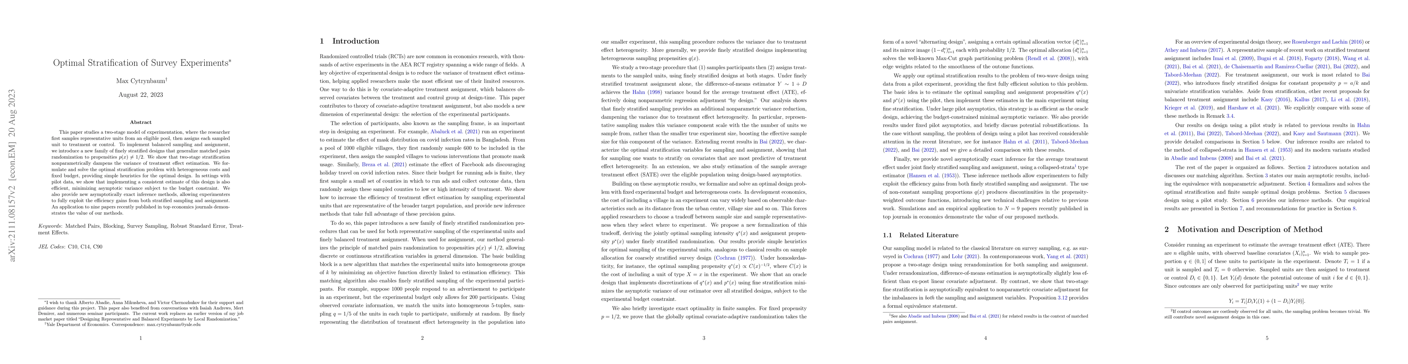 Thumbnail for Optimal Stratification of Survey Experiments