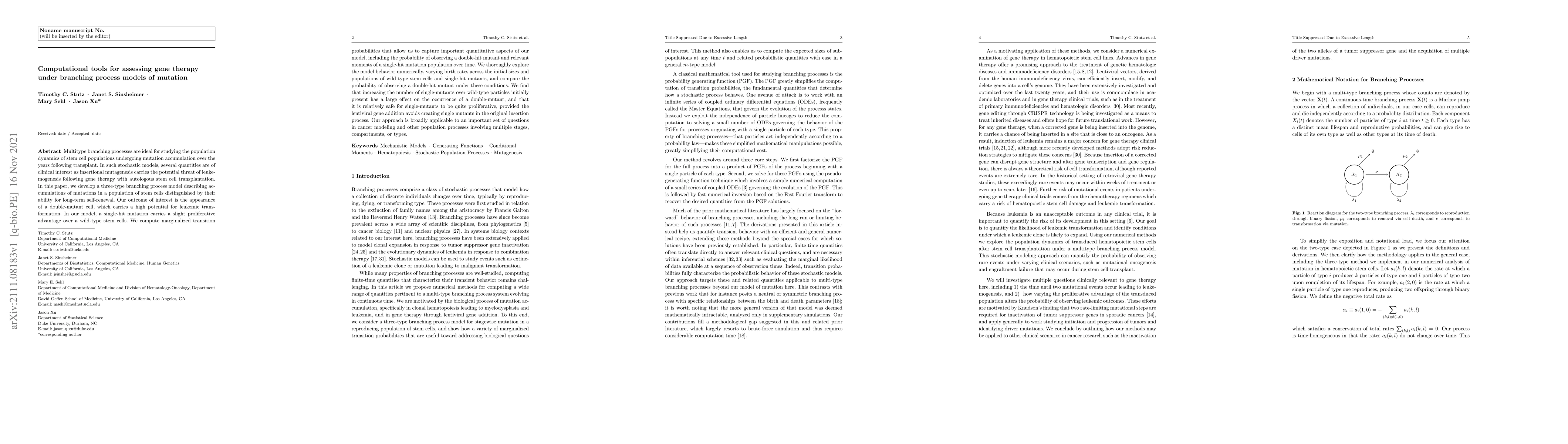 Thumbnail for Computational tools for assessing gene therapy under branching process
  models of mutation