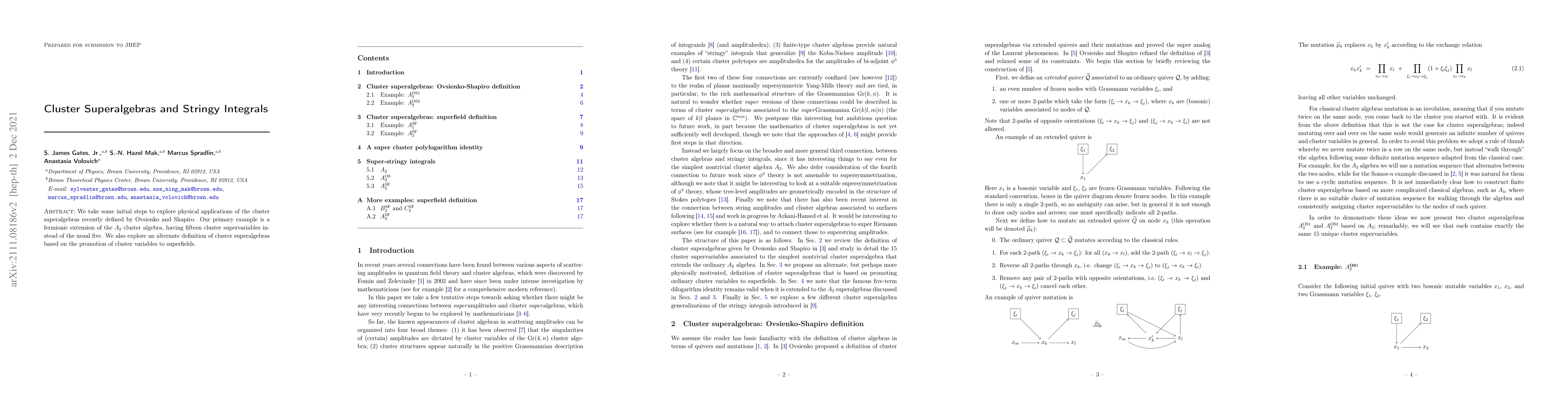 Thumbnail for Cluster Superalgebras and Stringy Integrals