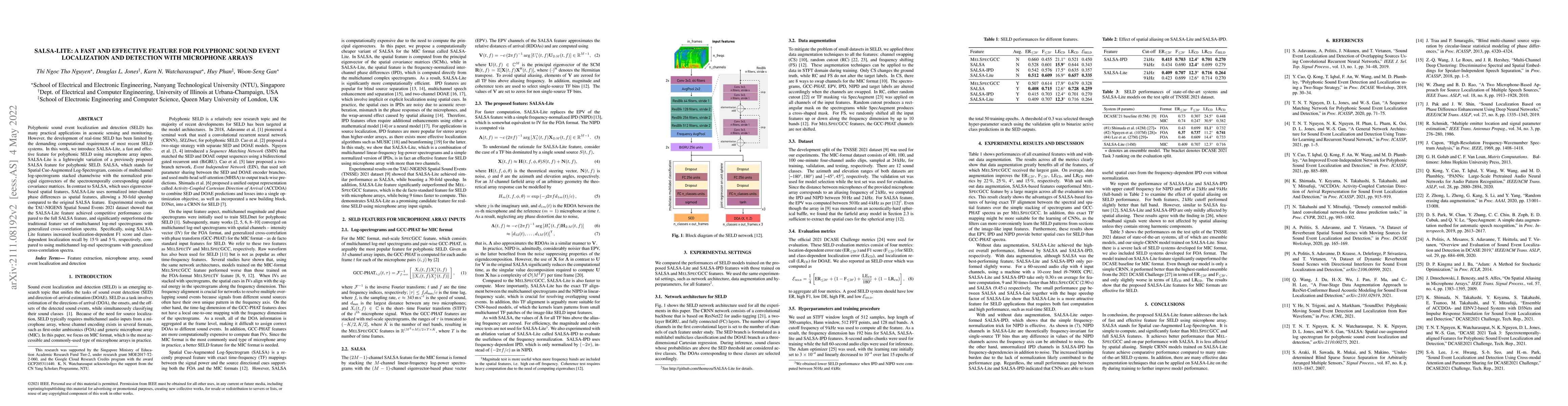 Thumbnail for SALSA-Lite: A Fast and Effective Feature for Polyphonic Sound Event
  Localization and Detection with Microphone Arrays