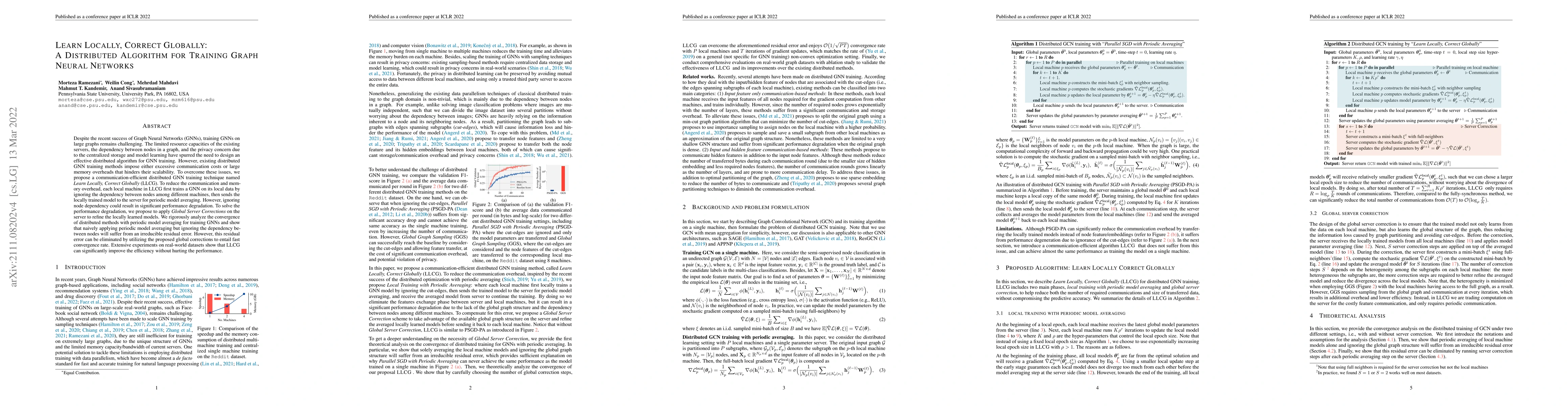 Thumbnail for Learn Locally, Correct Globally: A Distributed Algorithm for Training
  Graph Neural Networks