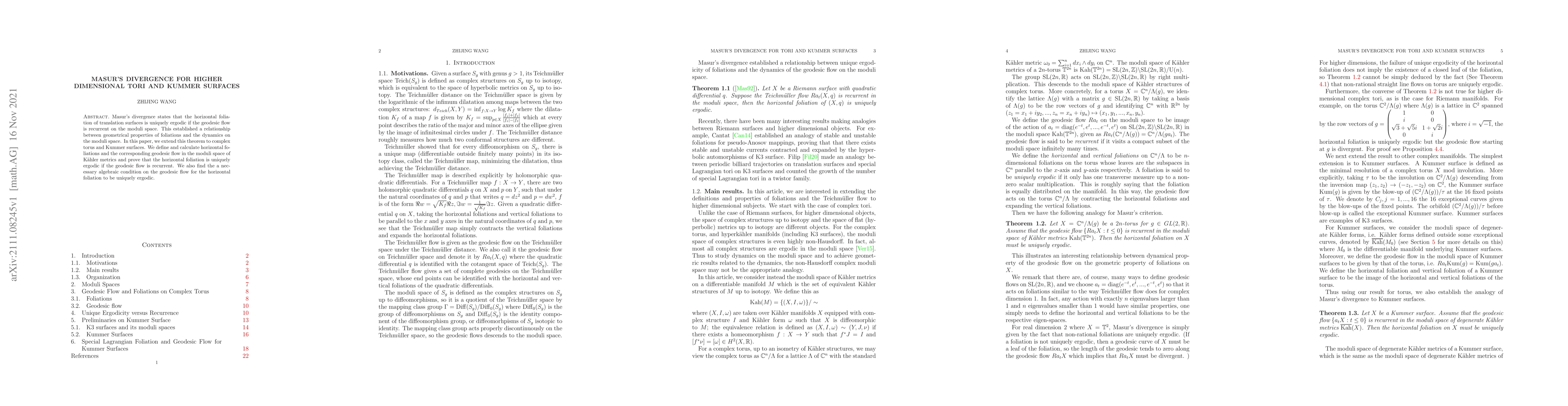 Thumbnail for Masur's Divergence for Tori and Kummer Surfaces
