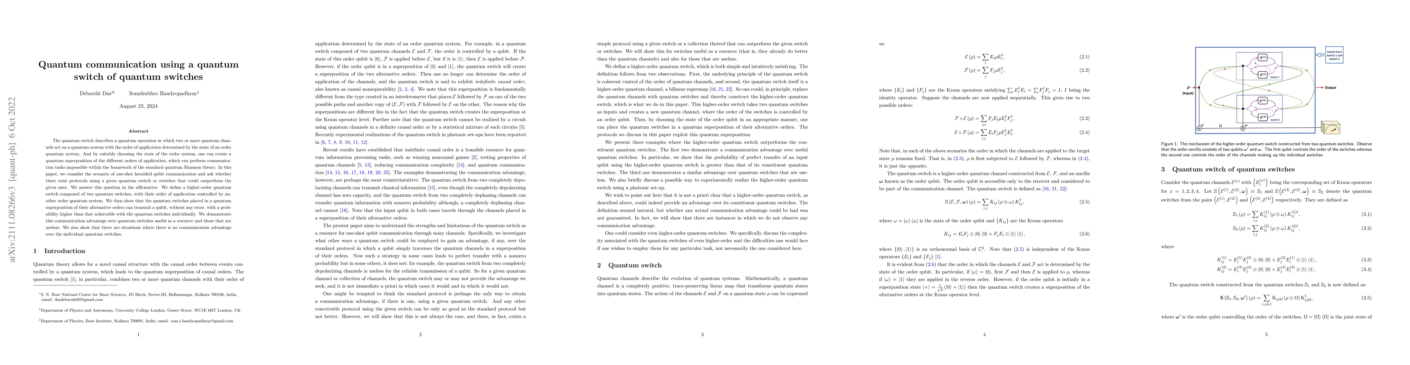 Thumbnail for Quantum communication using a quantum switch of quantum switches