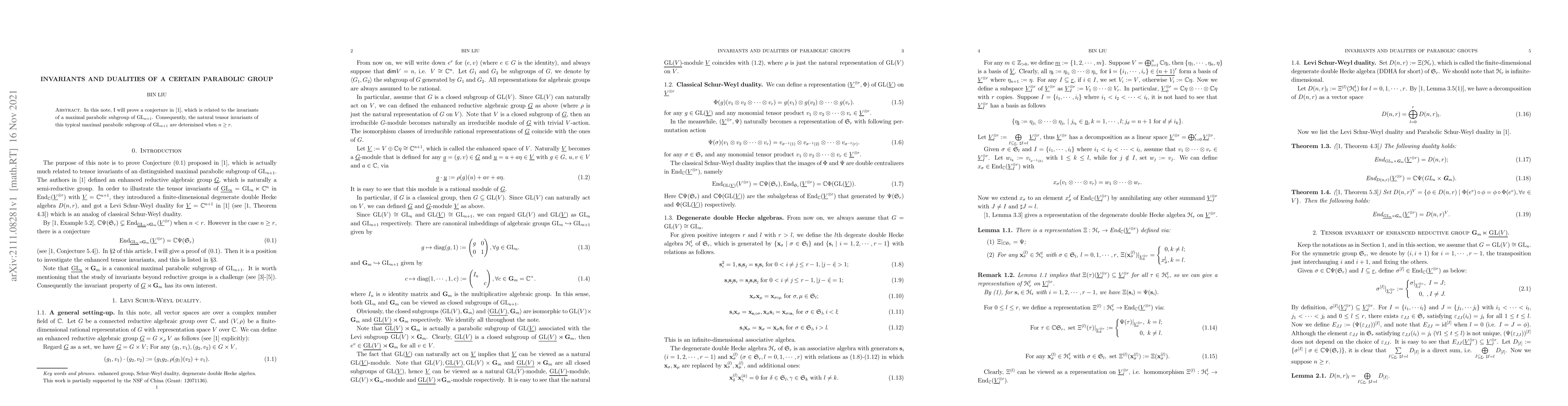 Thumbnail for Invariants and dualities of a certain parabolic group