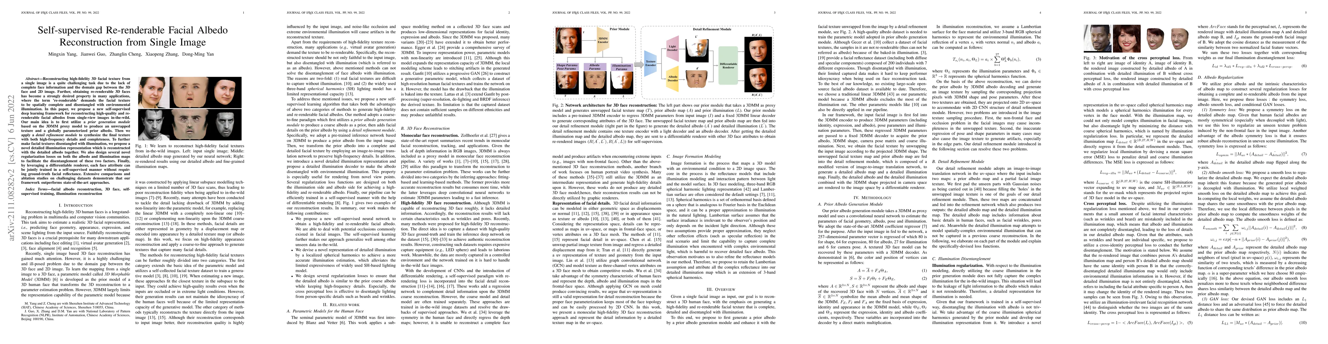Thumbnail for Self-supervised Re-renderable Facial Albedo Reconstruction from Single
  Image
