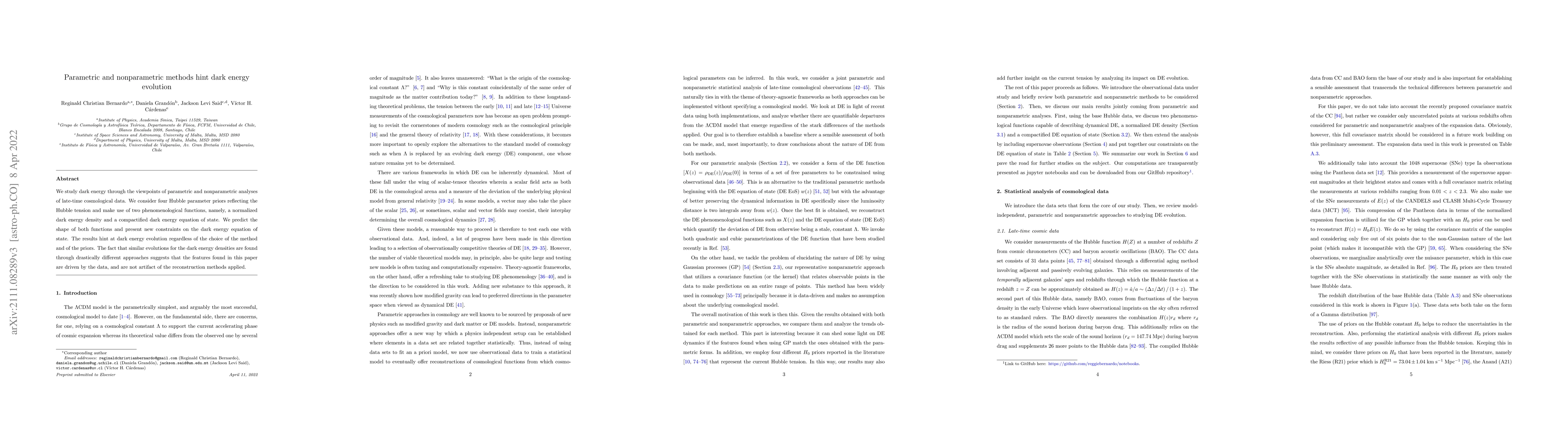 Thumbnail for Parametric and nonparametric methods hint dark energy evolution