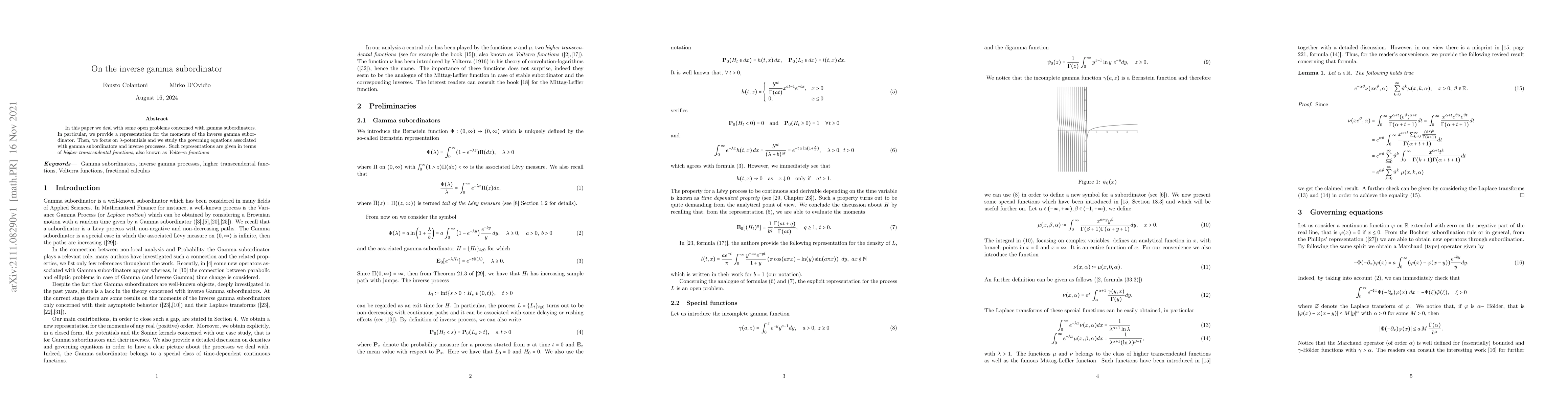 Thumbnail for On the inverse gamma subordinator