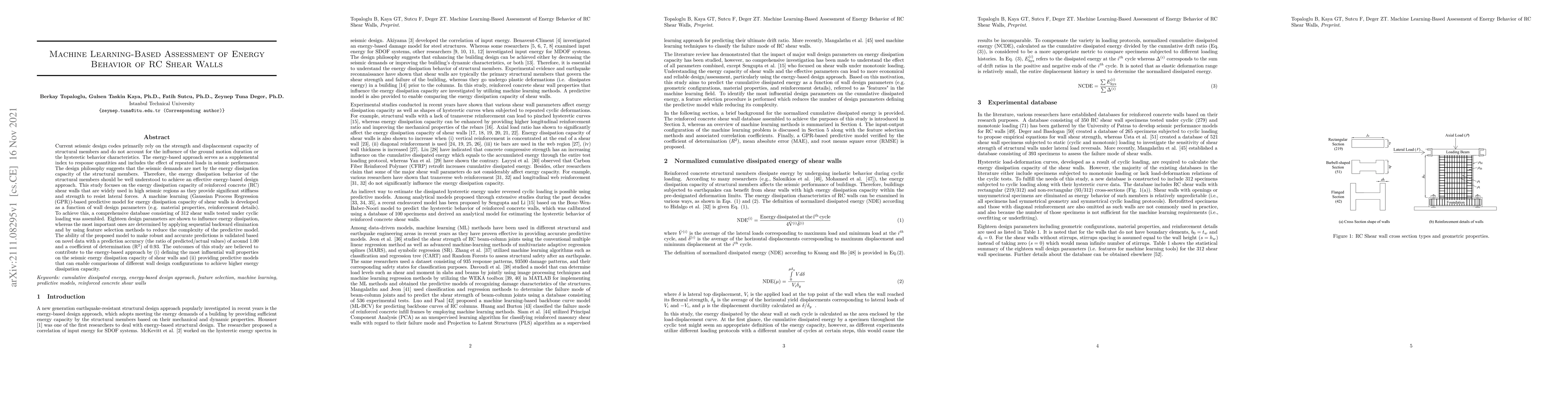 Thumbnail for Machine Learning-Based Assessment of Energy Behavior of RC Shear Walls