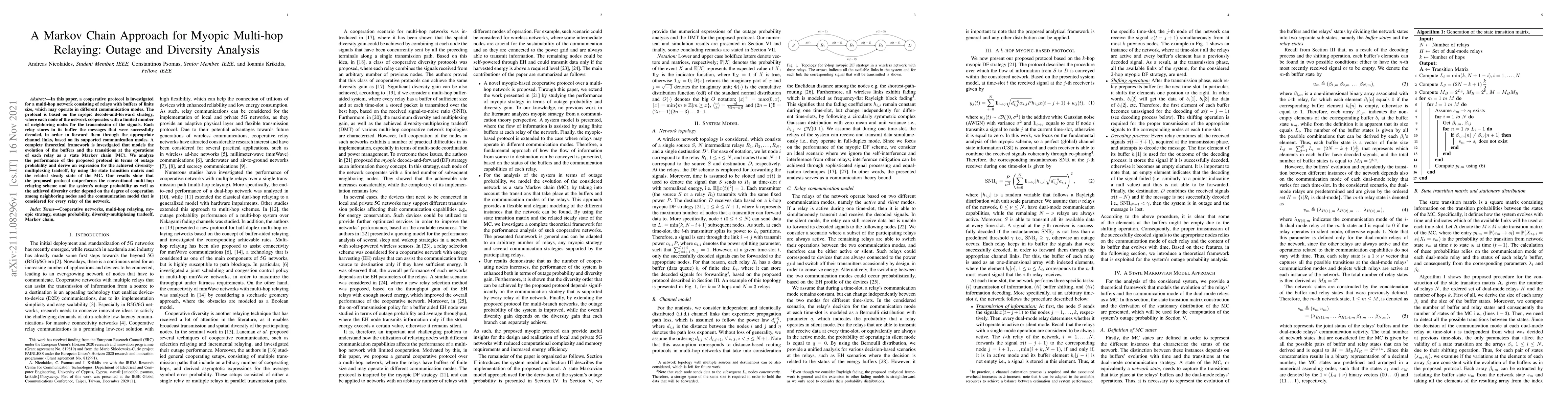 Thumbnail for A Markov Chain Approach for Myopic Multi-hop Relaying: Outage and
  Diversity Analysis