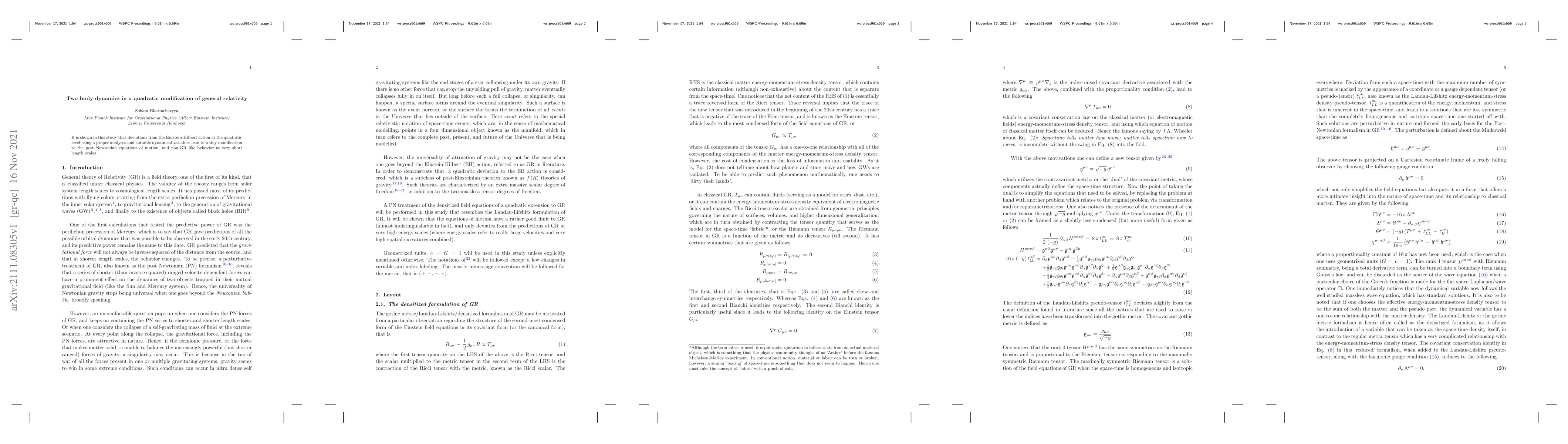 Thumbnail for Two body dynamics in a quadratic modification of general relativity