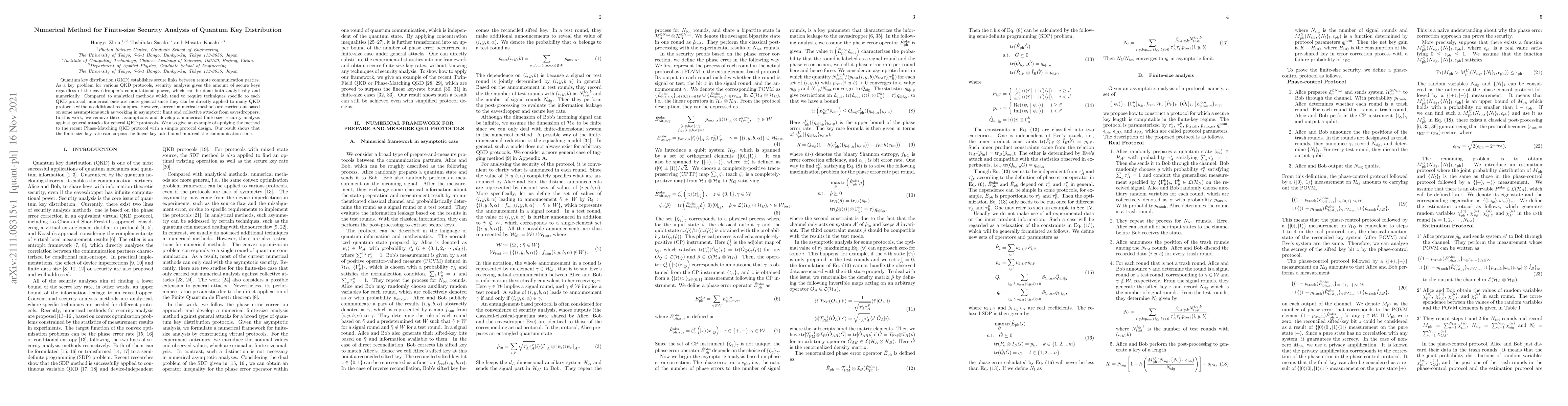 Thumbnail for Numerical Method for Finite-size Security Analysis of Quantum Key
  Distribution
