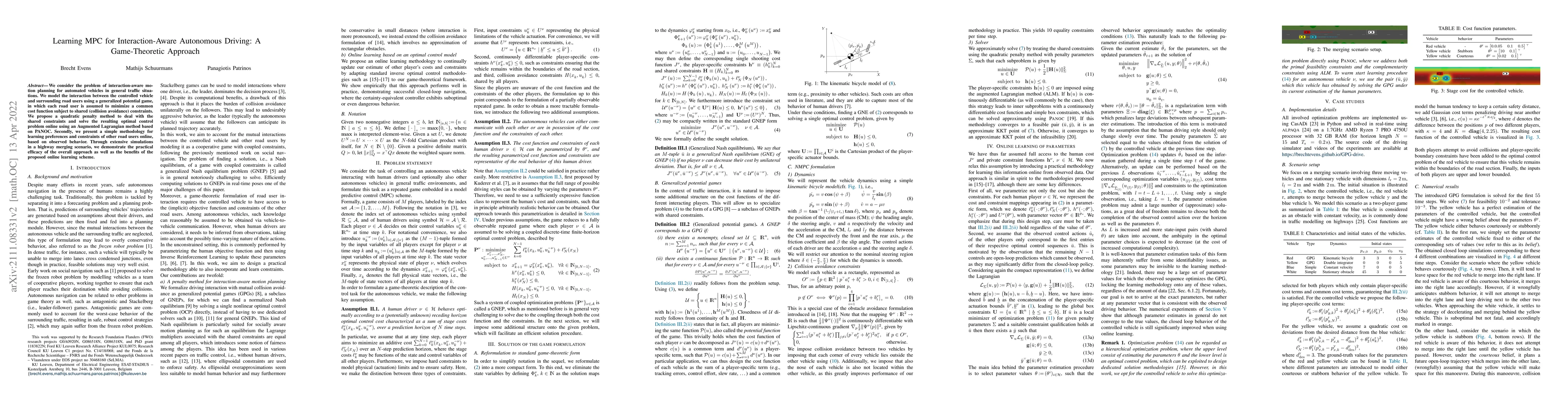 Thumbnail for Learning MPC for Interaction-Aware Autonomous Driving: A Game-Theoretic
  Approach