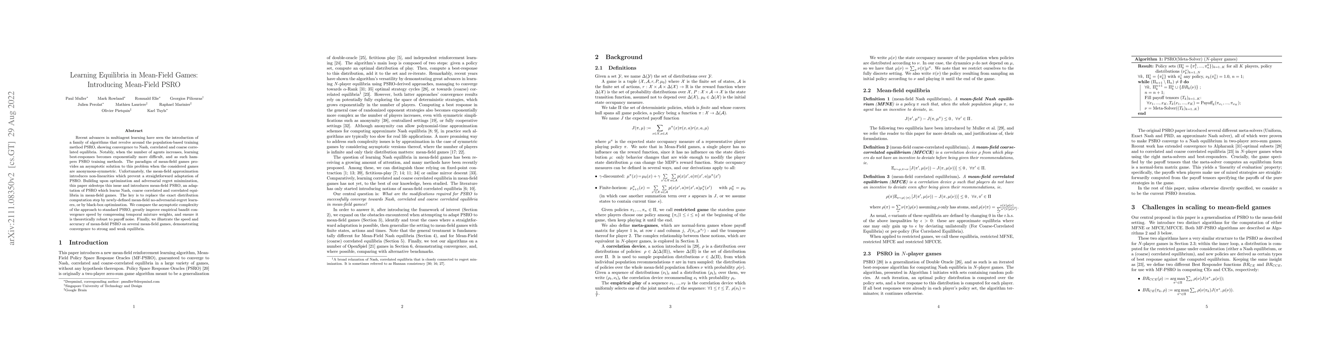 Thumbnail for Learning Equilibria in Mean-Field Games: Introducing Mean-Field PSRO
