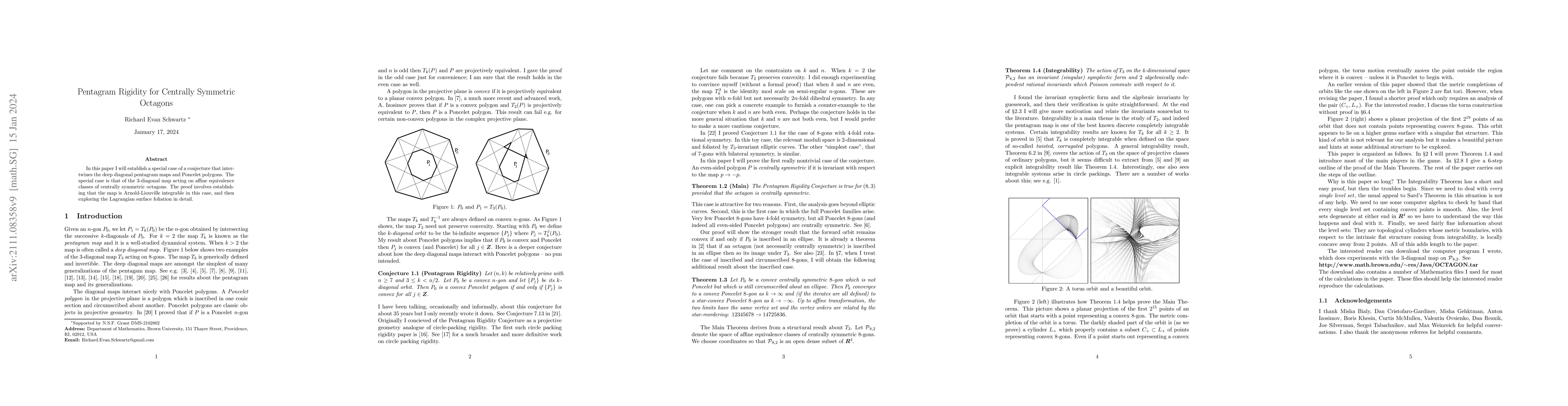 Thumbnail for Pentagram Rigidity for Centrally Symmetric Octagons