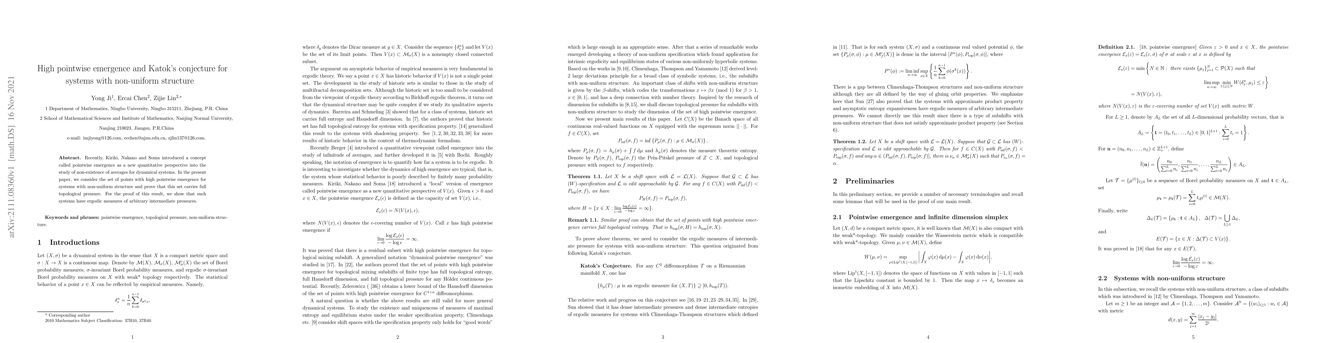 Thumbnail for High pointwise emergence and Katok's conjecture for systems with
  non-uniform structure