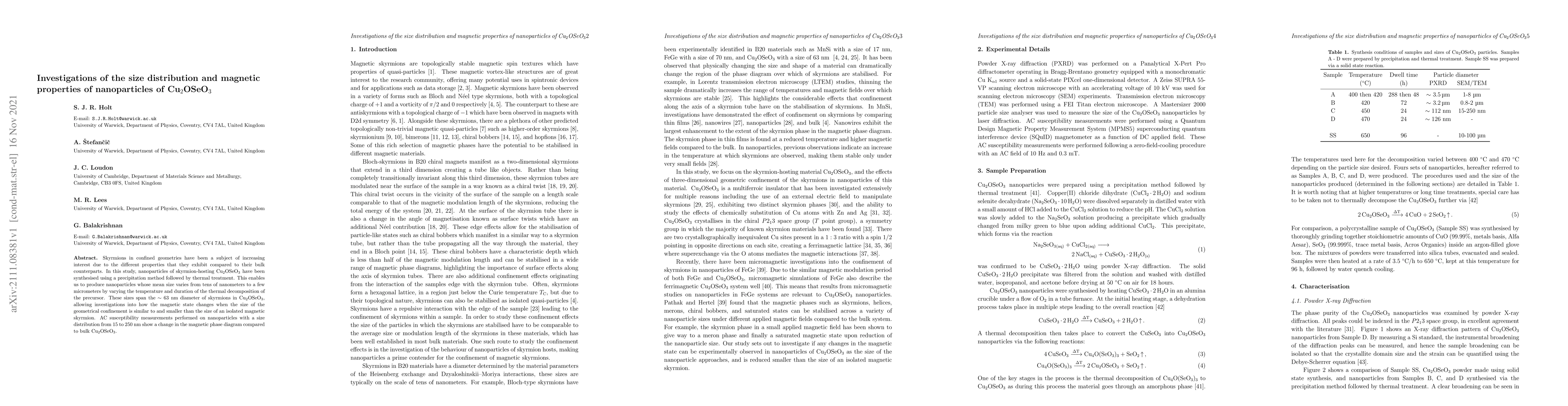 Thumbnail for Investigations of the size distribution and magnetic properties of
  nanoparticles of Cu$_2$OSeO$_3$