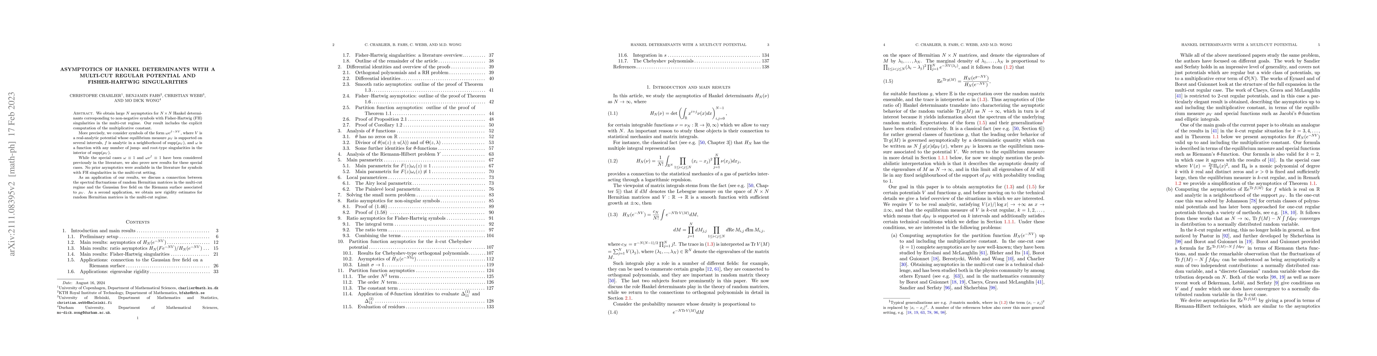 Thumbnail for Asymptotics of Hankel determinants with a multi-cut regular potential
  and Fisher-Hartwig singularities