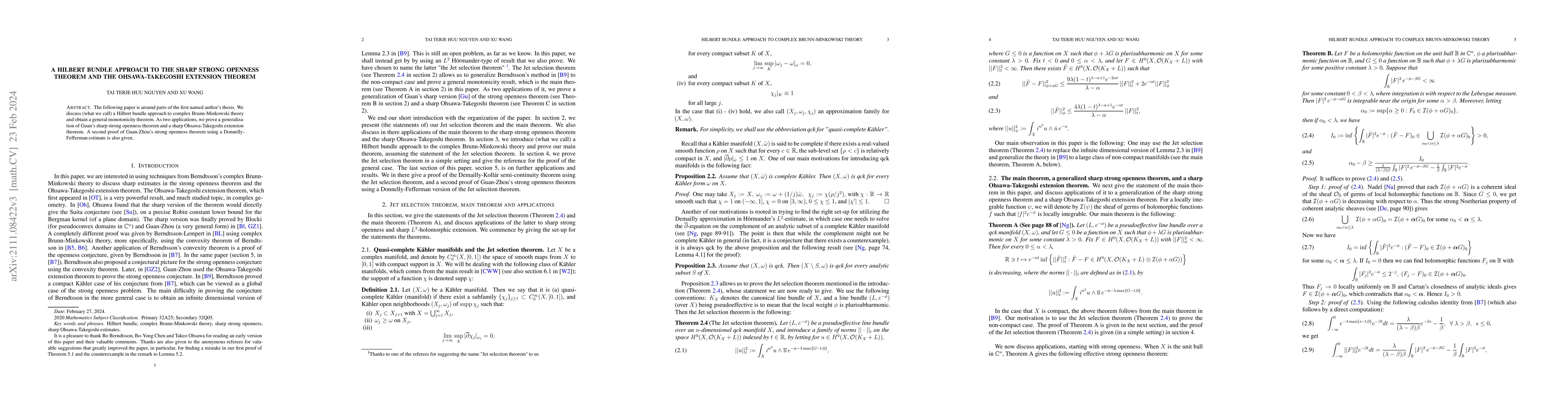Thumbnail for A Hilbert bundle approach to the sharp strong openness theorem and the
  Ohsawa-Takegoshi extension theorem