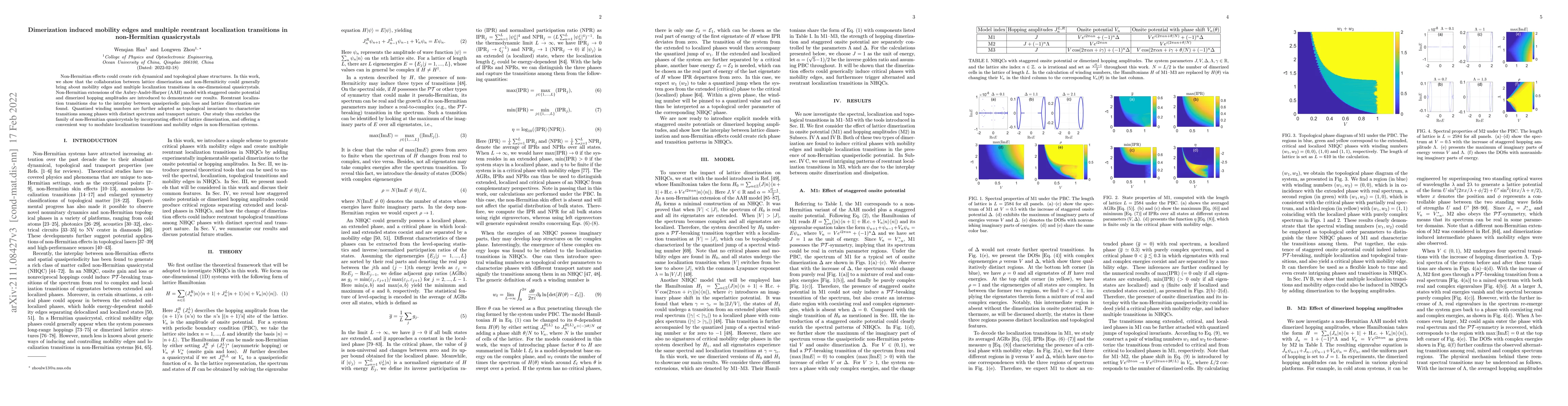 Thumbnail for Dimerization induced mobility edges and multiple reentrant localization
  transitions in non-Hermitian quasicrystals