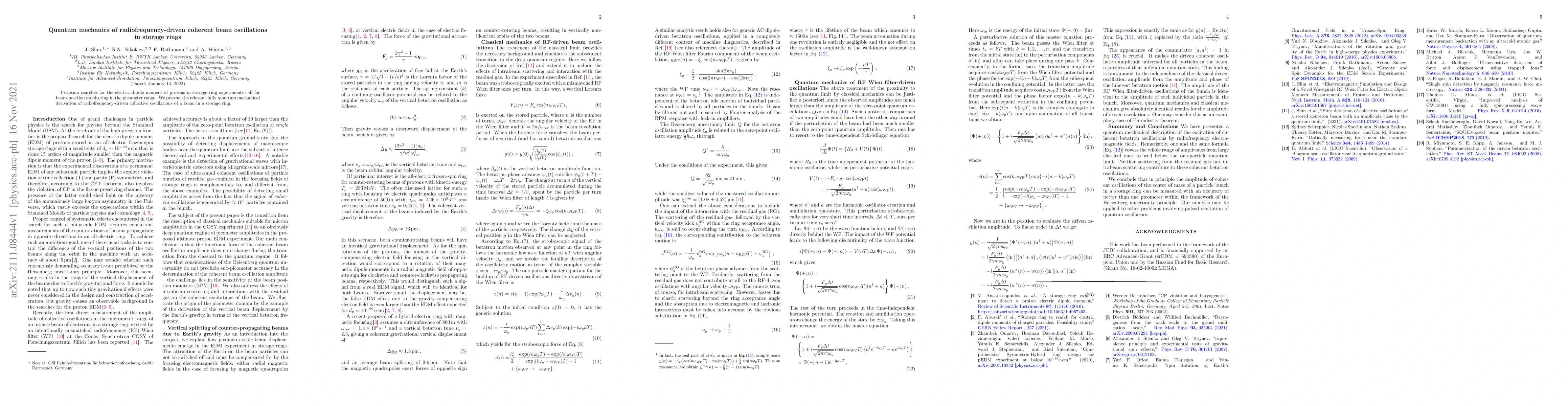 Thumbnail for Quantum mechanics of radiofrequency-driven coherent beam oscillations in
  storage rings