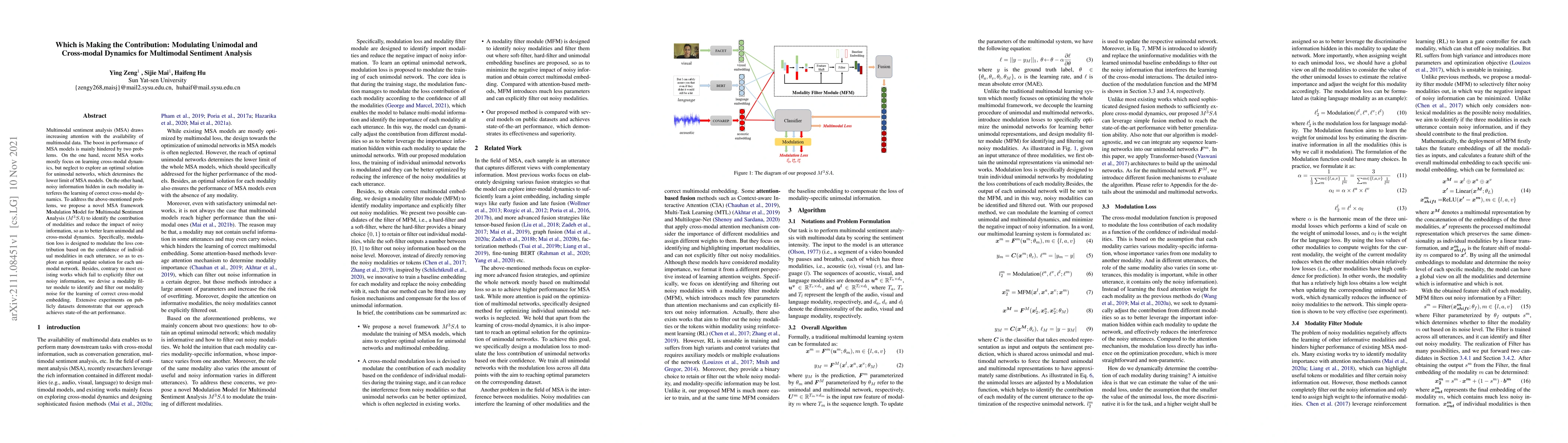 Thumbnail for Which is Making the Contribution: Modulating Unimodal and Cross-modal
  Dynamics for Multimodal Sentiment Analysis