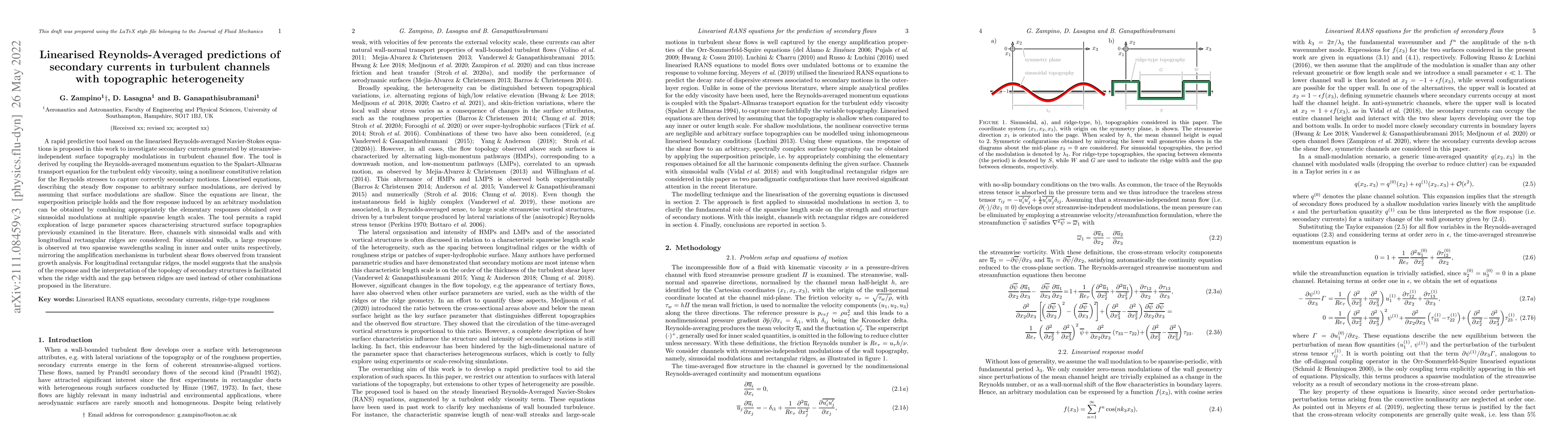 Thumbnail for Linearised Reynolds-Averaged predictions of secondary currents in
  turbulent channels with topographic heterogeneity
