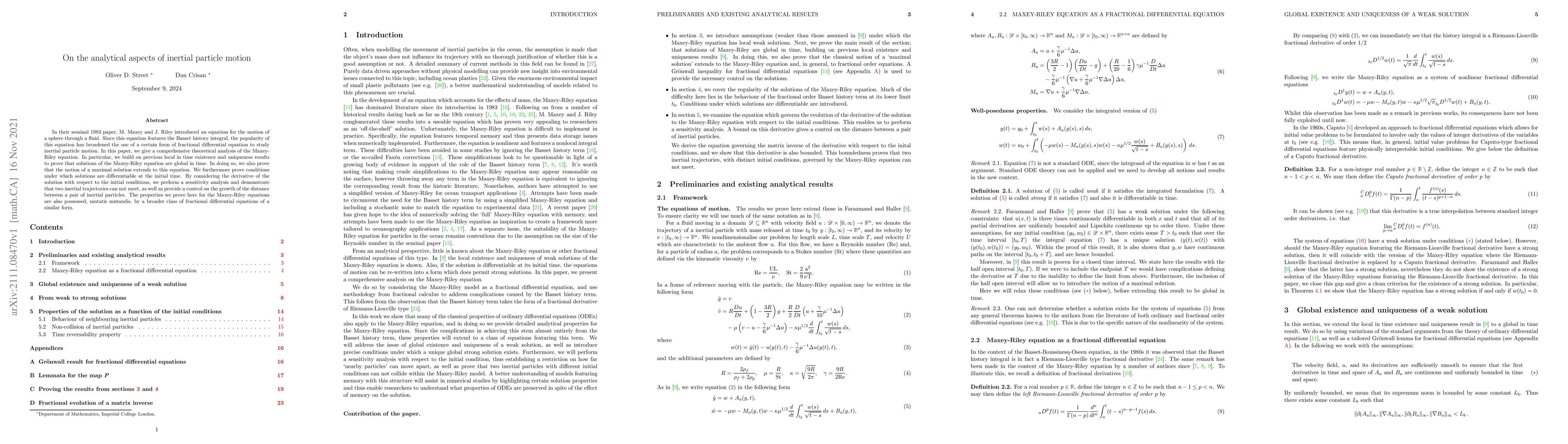 Thumbnail for On the analytical aspects of inertial particle motion