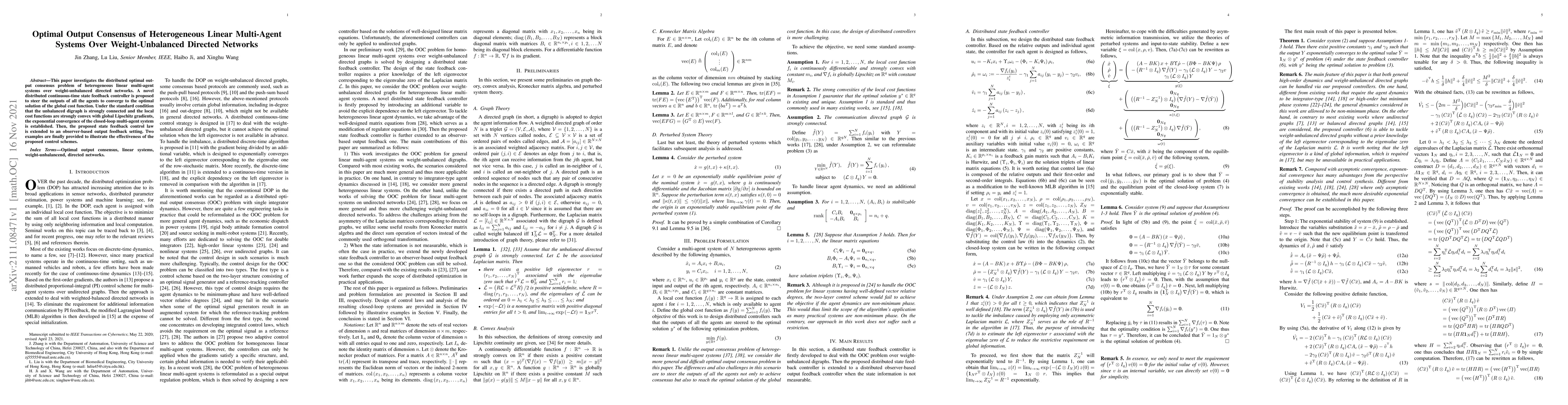 Thumbnail for Optimal Output Consensus of Heterogeneous Linear Multi-Agent Systems
  Over Weight-Unbalanced Directed Networks