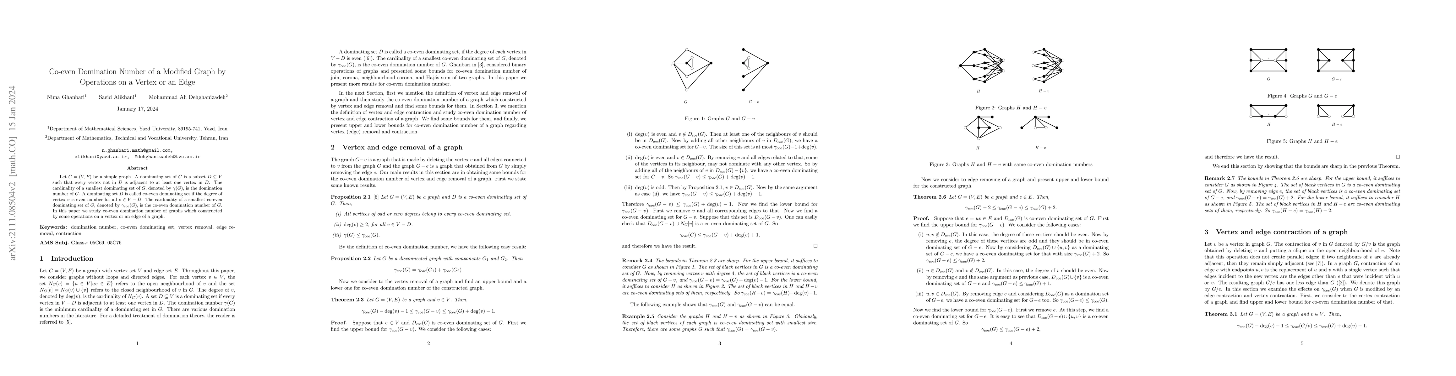 Thumbnail for Co-even Domination Number of a Modified Graph by Operations on a Vertex
  or an Edge
