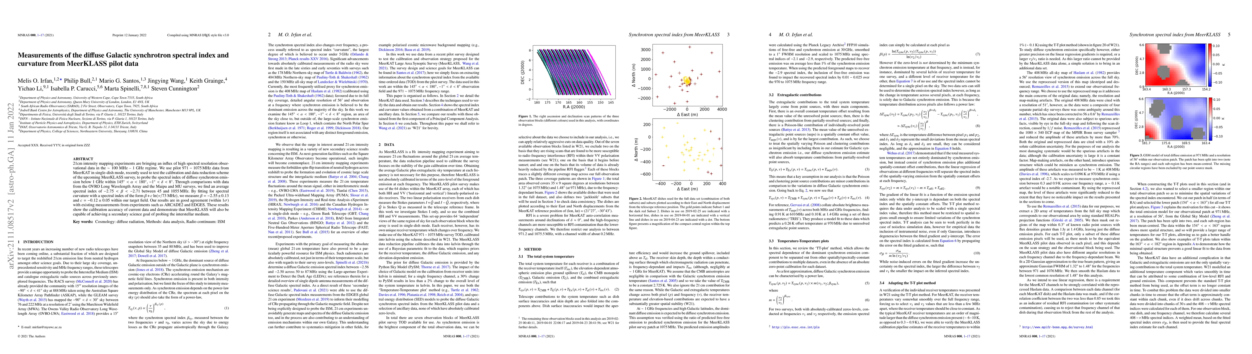 Thumbnail for Measurements of the diffuse Galactic synchrotron spectral index and
  curvature from MeerKLASS pilot data