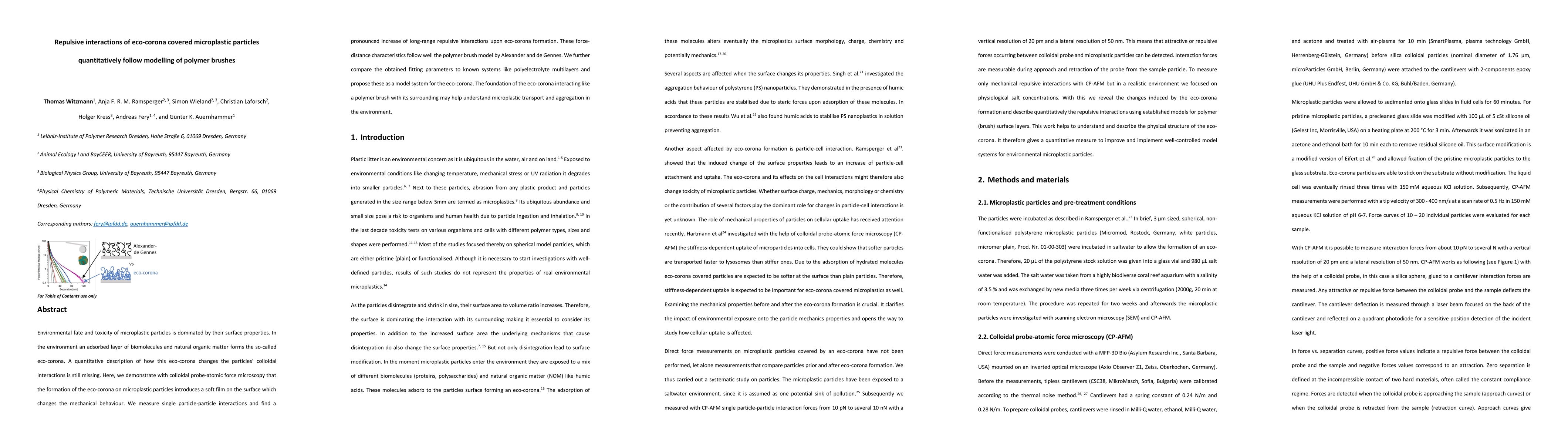 Thumbnail for Repulsive interactions of eco-corona covered microplastic particles
  quantitatively follow modelling of polymer brushes