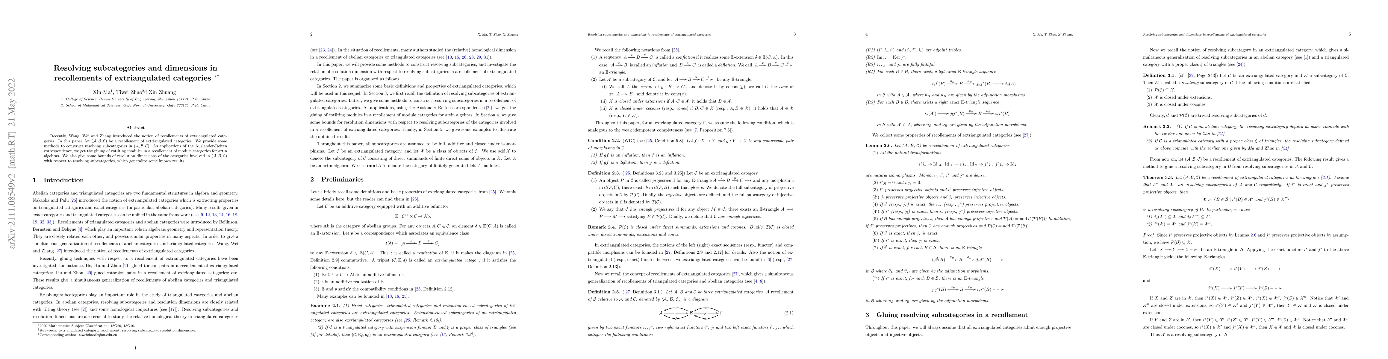 Thumbnail for Resolving subcategories and dimensions in recollements of extriangulated
  categories