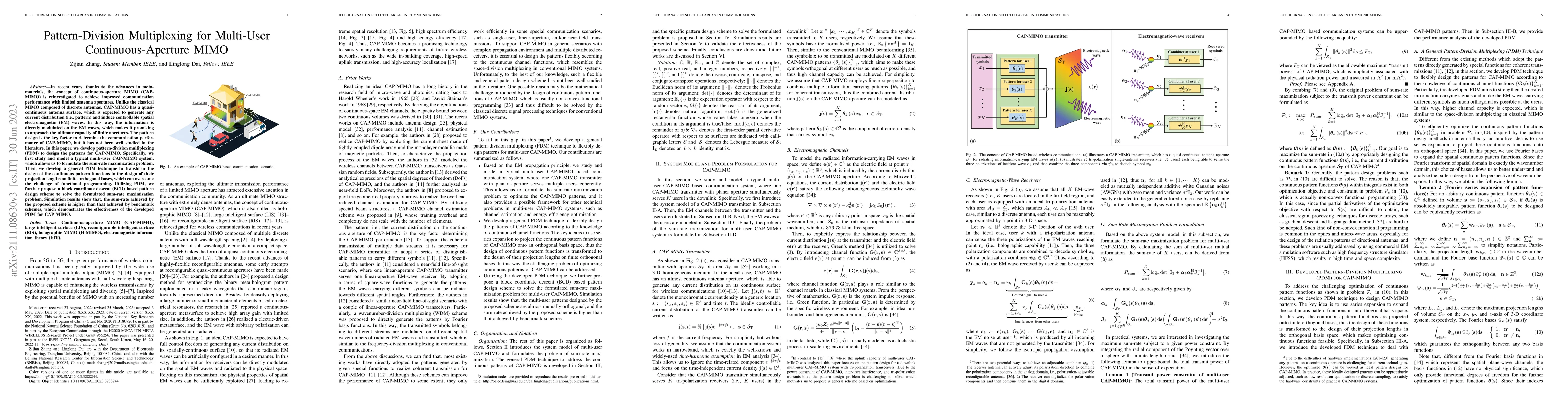 Thumbnail for Pattern-Division Multiplexing for Multi-User Continuous-Aperture MIMO