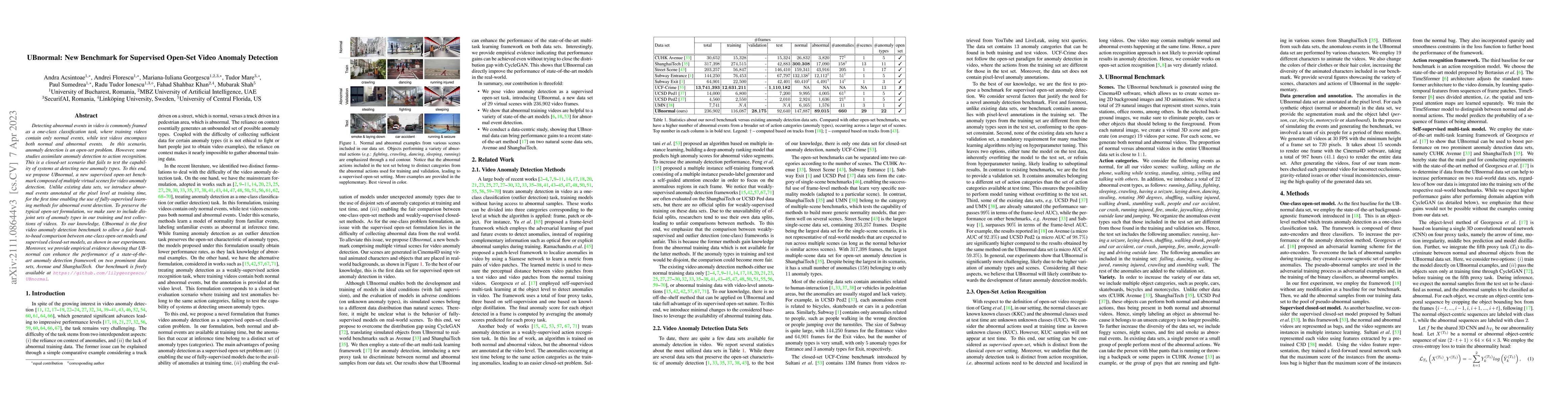 Thumbnail for UBnormal: New Benchmark for Supervised Open-Set Video Anomaly Detection