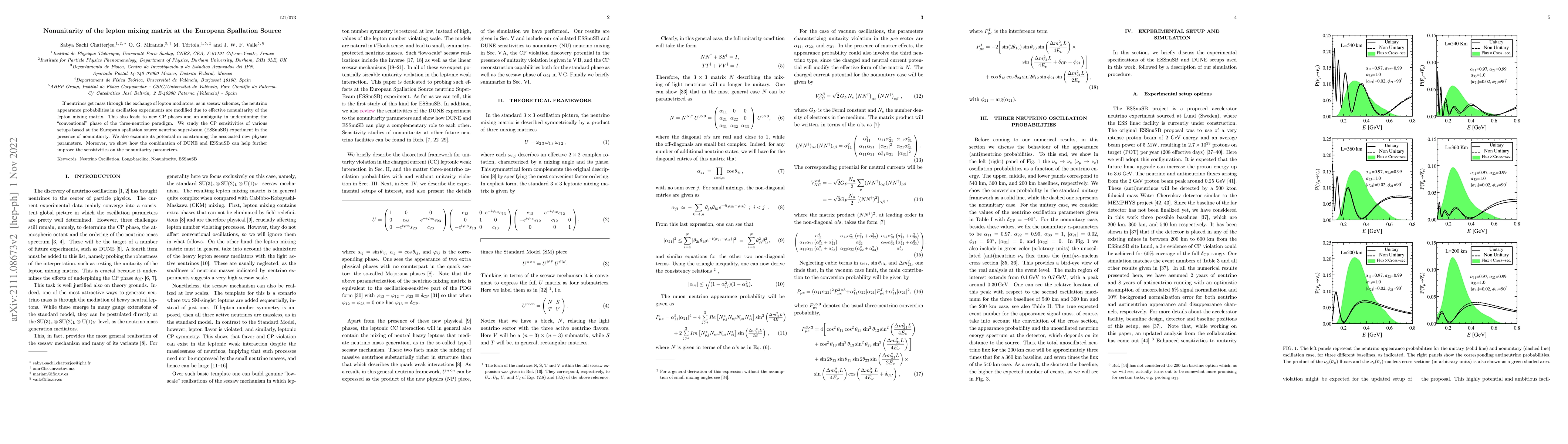 Thumbnail for Nonunitarity of the lepton mixing matrix at the European Spallation
  Source