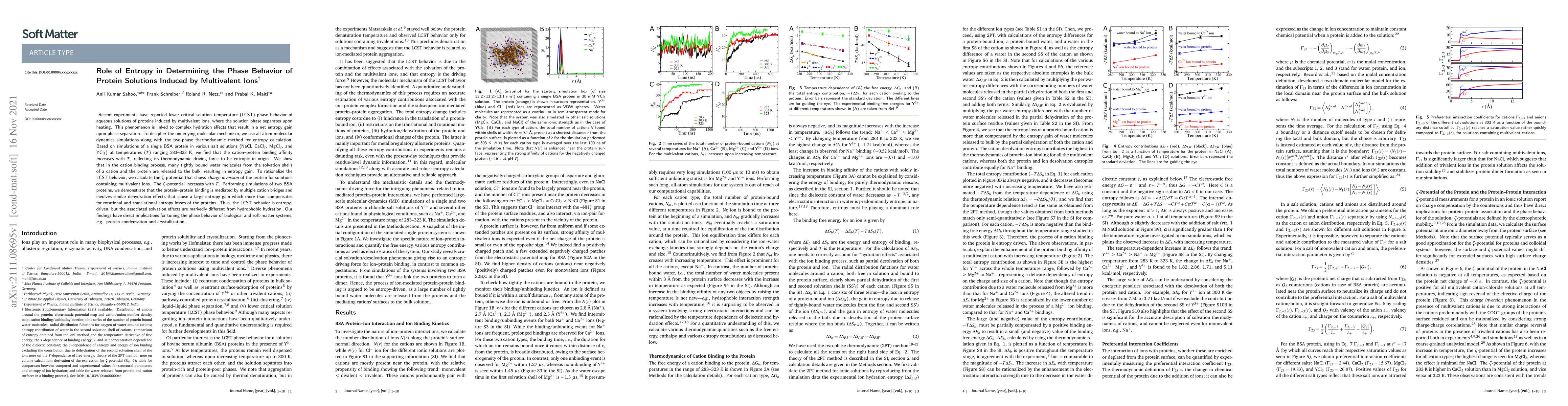 Thumbnail for Role of Entropy in Determining the Phase Behavior of Protein Solutions
  Induced by Multivalent Ions