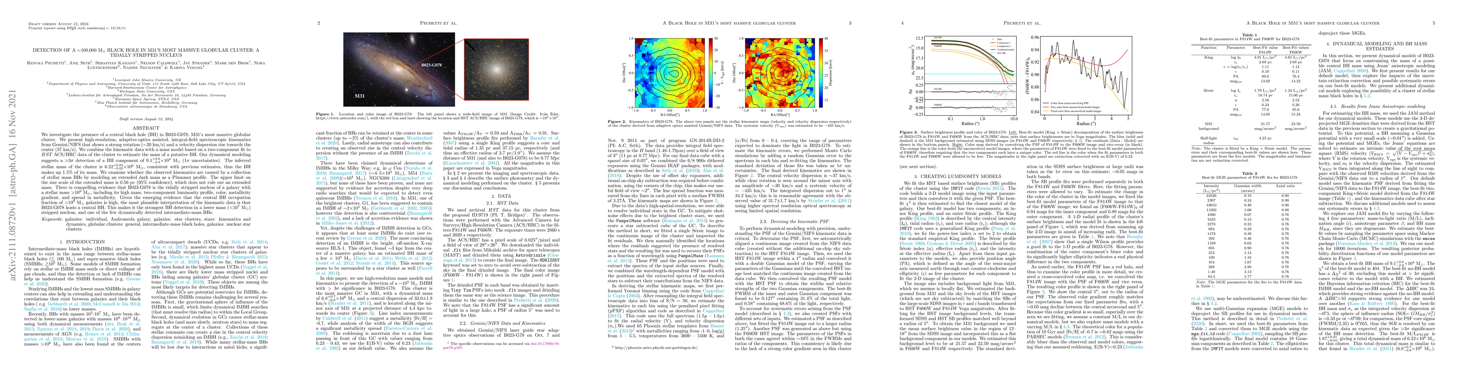 Thumbnail for Detection of a $\sim$100,000 M$_\odot$ black hole in M31's most massive
  globular cluster: A tidally stripped nucleus