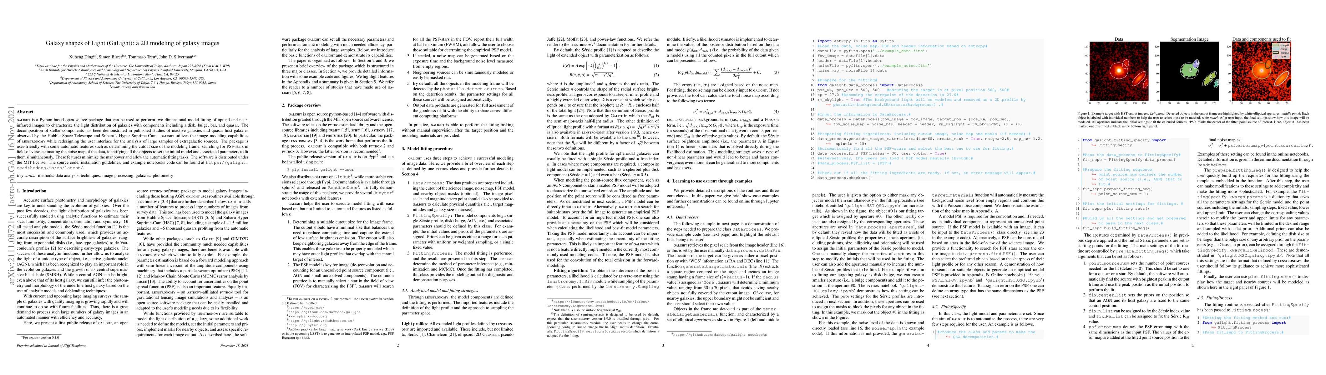 Thumbnail for Galaxy shapes of Light (GaLight): a 2D modeling of galaxy images