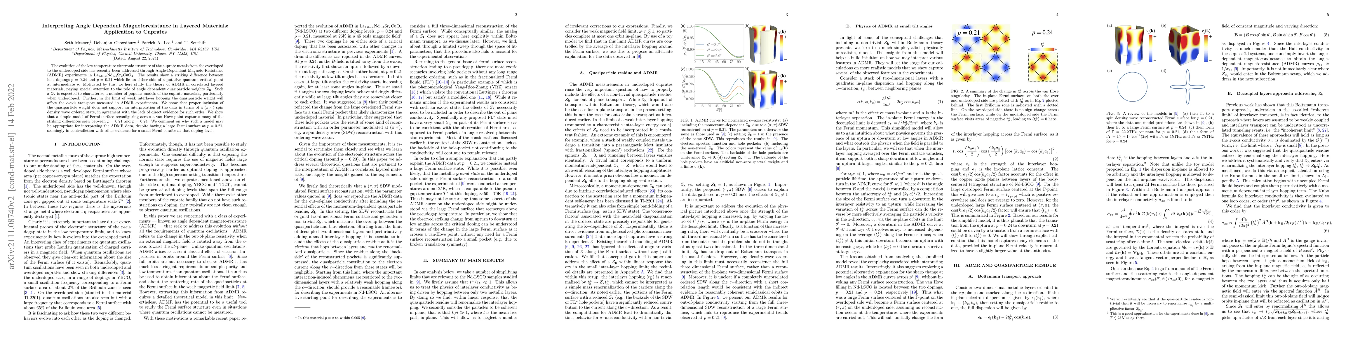 Thumbnail for Interpreting Angle Dependent Magnetoresistance in Layered Materials:
  Application to Cuprates