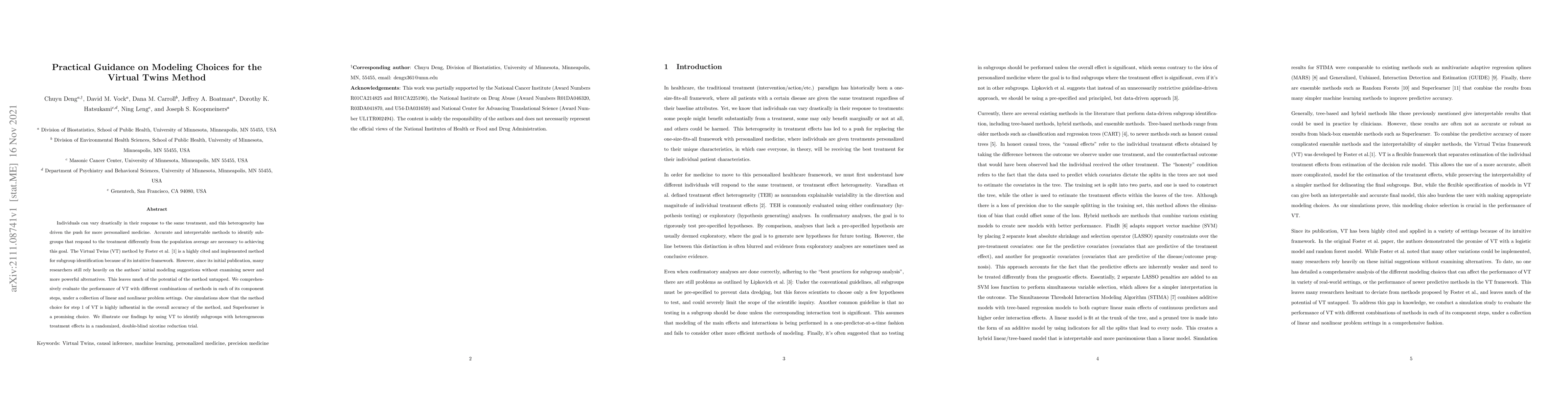Thumbnail for Practical Guidance on Modeling Choices for the Virtual Twins Method